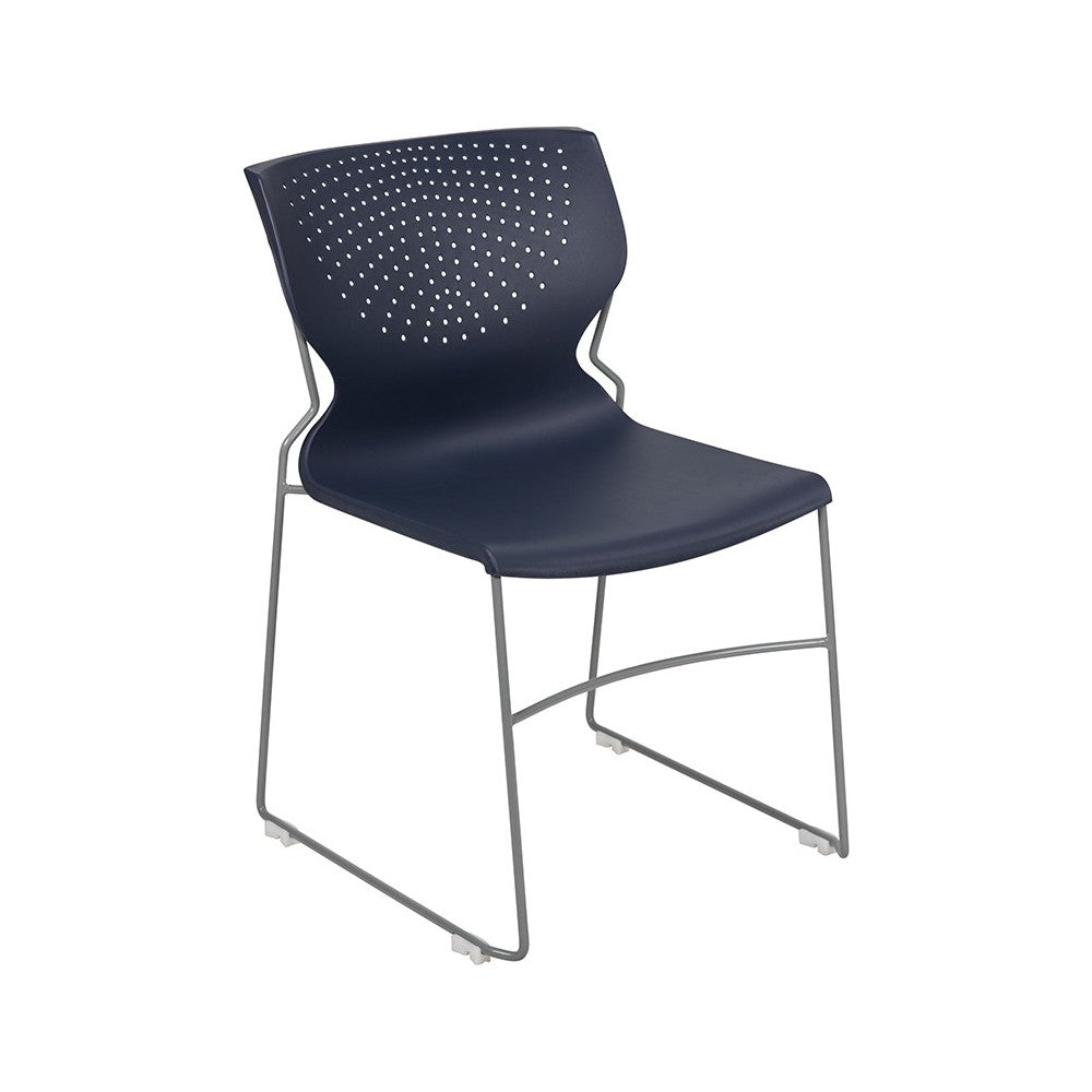 661 lb. Capacity Navy Full Back Stack Chair with Gray Powder Coated Frame