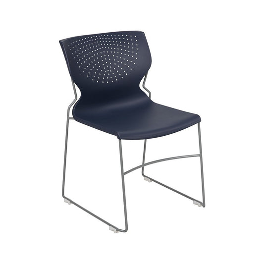 661 lb. Capacity Navy Full Back Stack Chair with Gray Powder Coated Frame