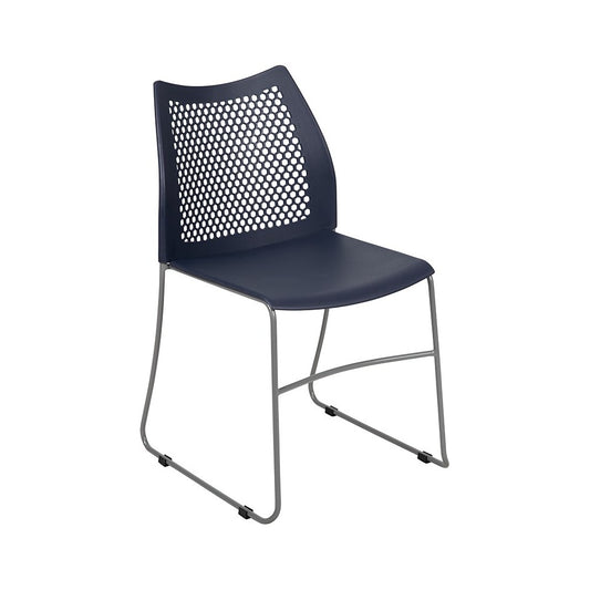 661 lb. Capacity Navy Stack Chair with Air-Vent Back and Gray Powder Coated Sled Base