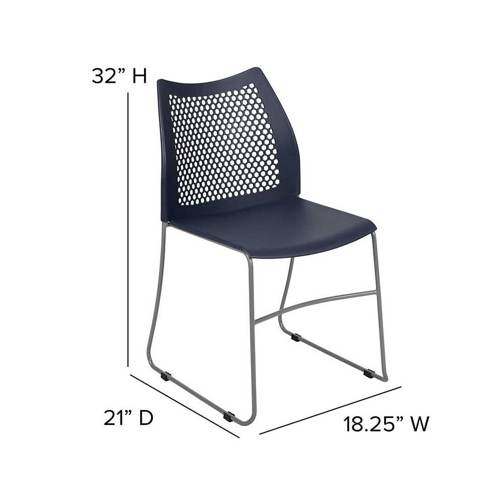 661 lb. Capacity Navy Stack Chair with Air-Vent Back and Gray Powder Coated Sled Base