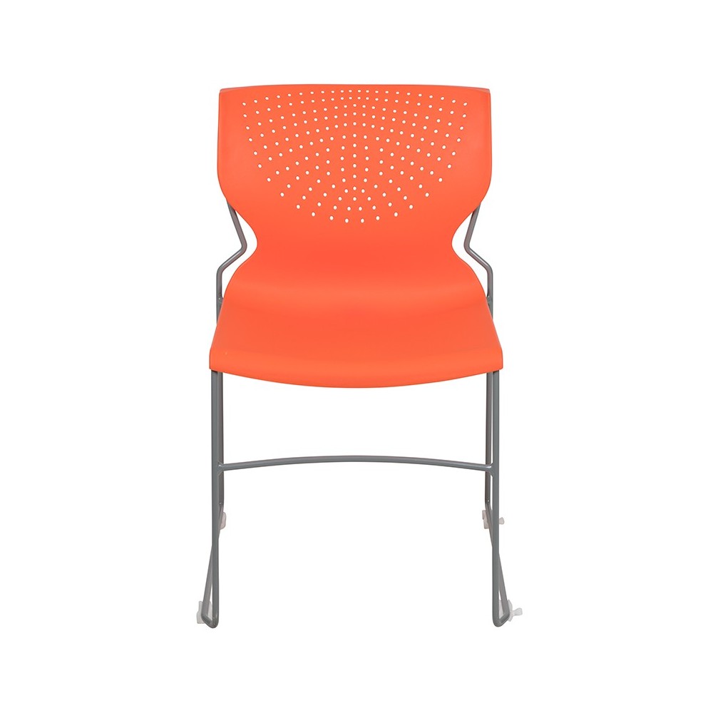 661 lb. Capacity Orange Full Back Stack Chair with Gray Powder Coated Frame