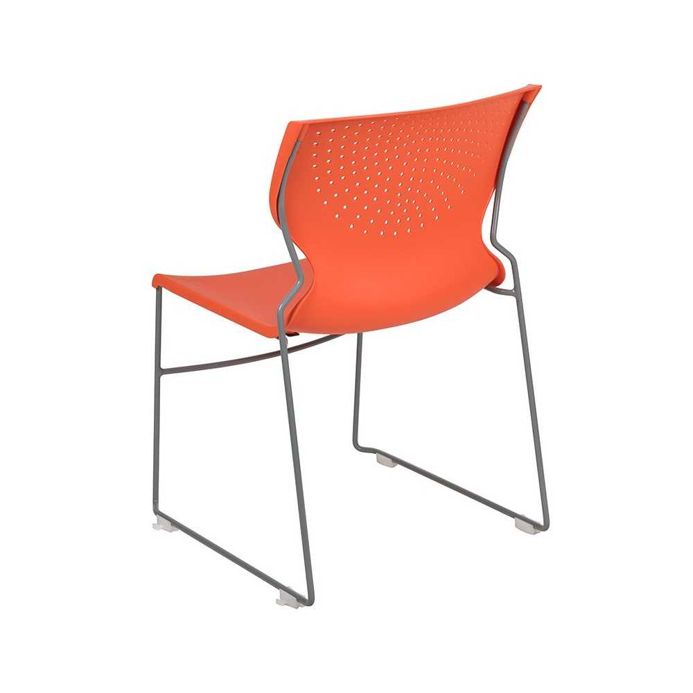 661 lb. Capacity Orange Full Back Stack Chair with Gray Powder Coated Frame