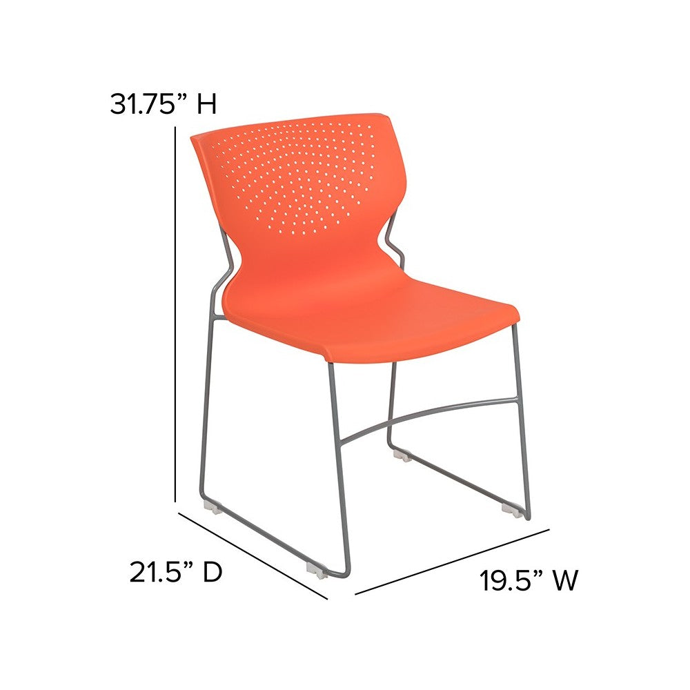 661 lb. Capacity Orange Full Back Stack Chair with Gray Powder Coated Frame