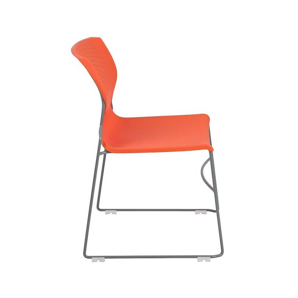 661 lb. Capacity Orange Full Back Stack Chair with Gray Powder Coated Frame