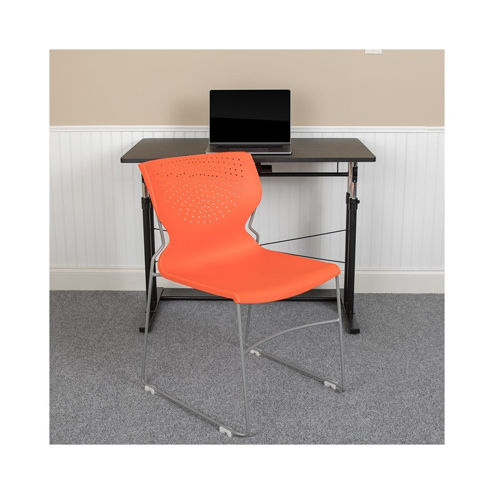 661 lb. Capacity Orange Full Back Stack Chair with Gray Powder Coated Frame