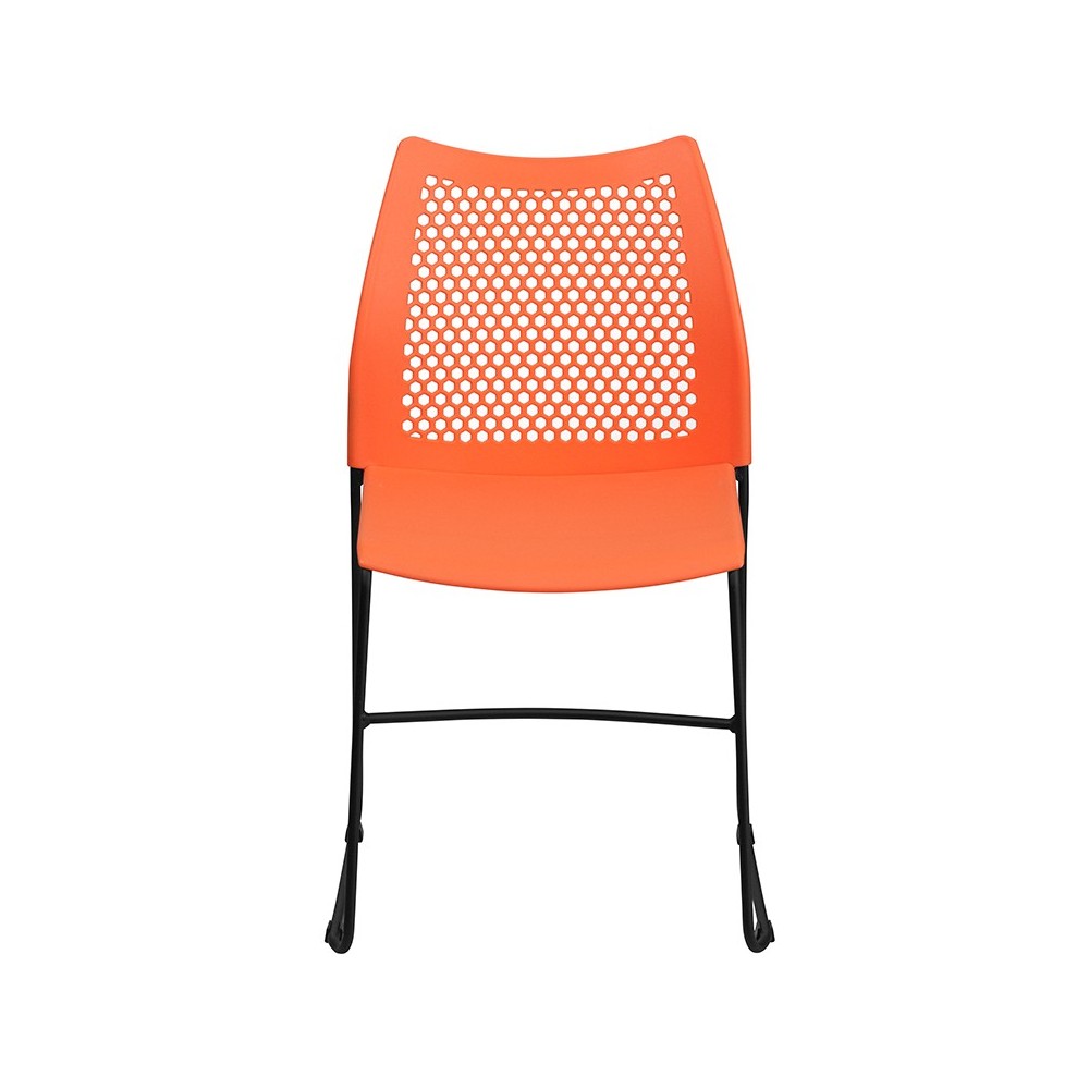 661 lb. Capacity Orange Stack Chair with Air-Vent Back and Black Powder Coated Sled Base