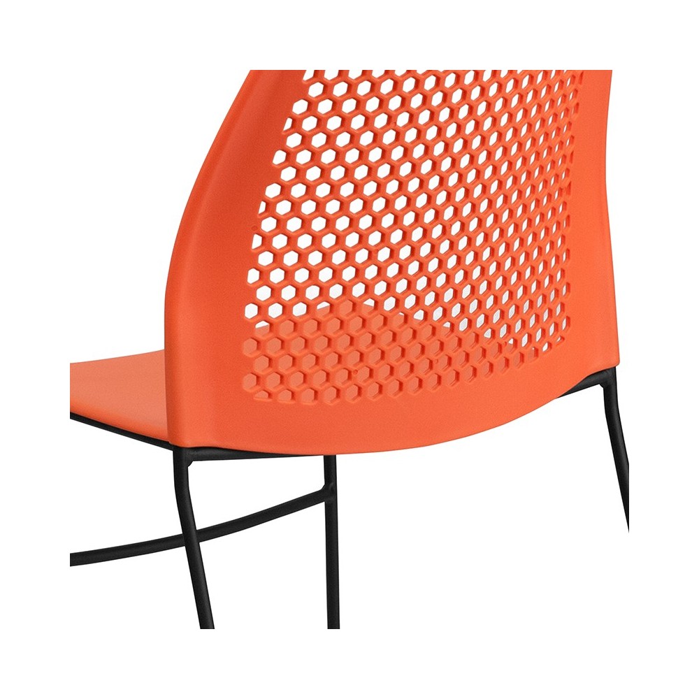 661 lb. Capacity Orange Stack Chair with Air-Vent Back and Black Powder Coated Sled Base