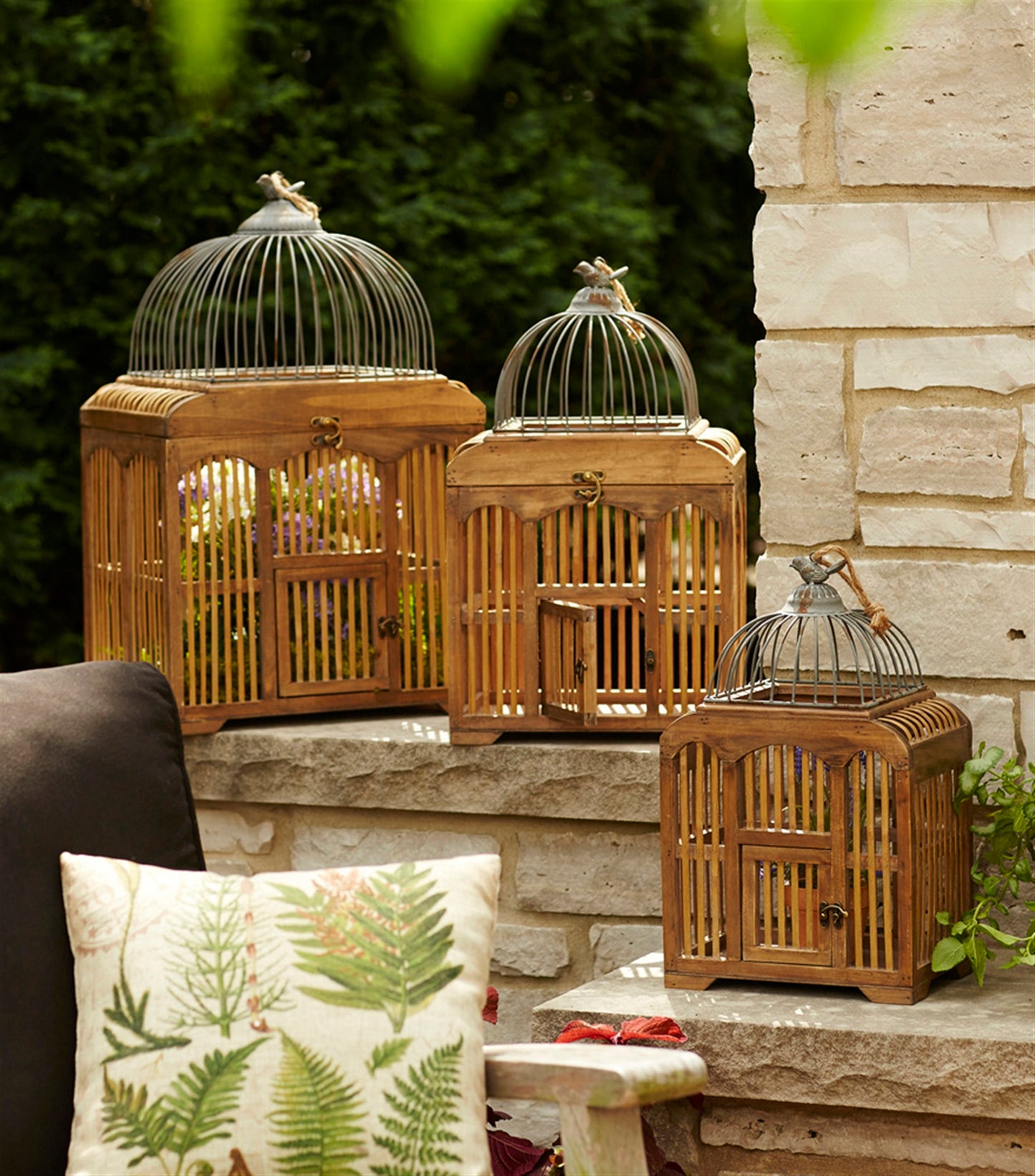 Decorative Birdcages (Set Of 3) 17.75"H, 21.75"H, 25.25"H Wood/Metal