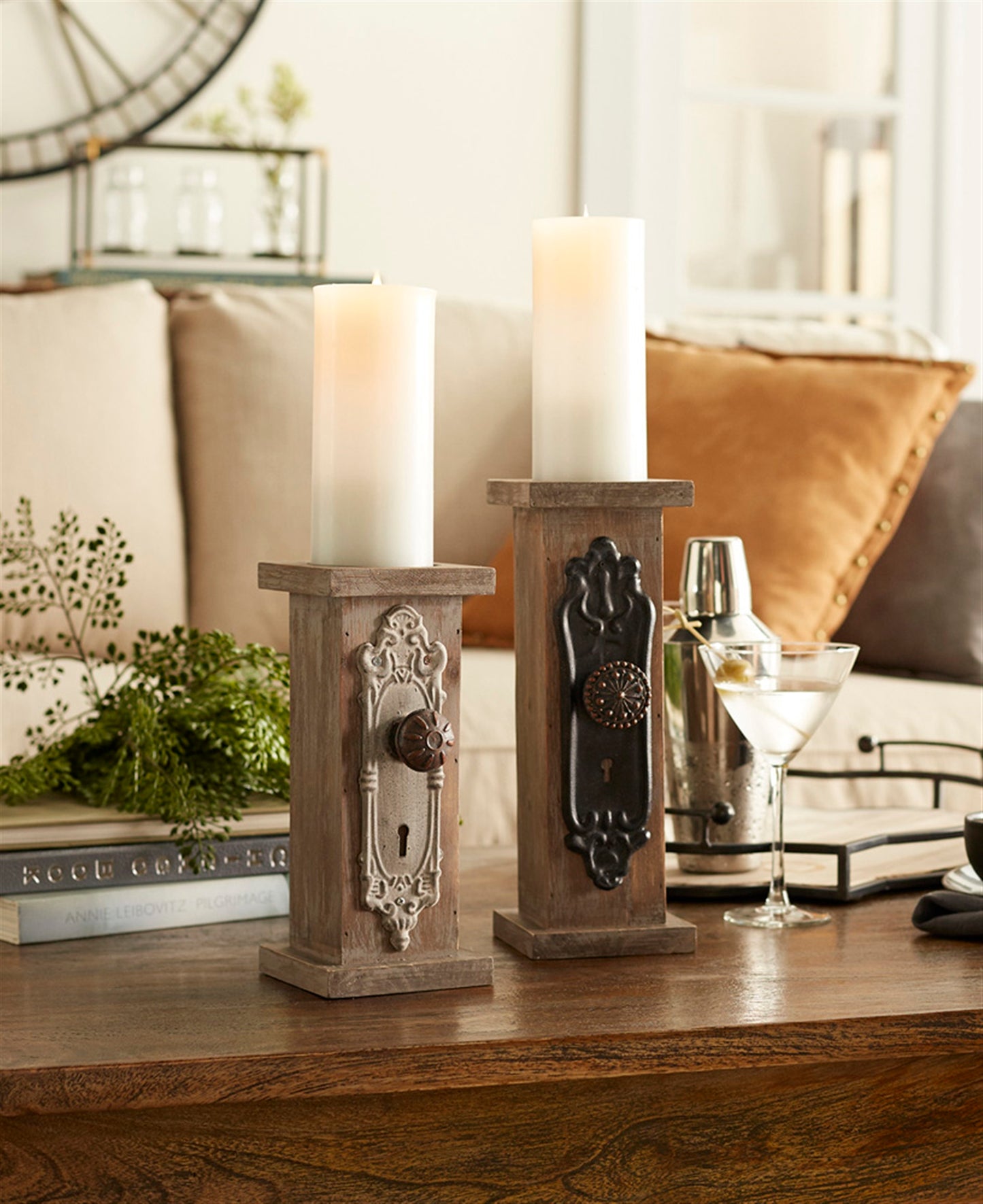 Door Knob Candle Holders (Set Of 2) Wood/Metal