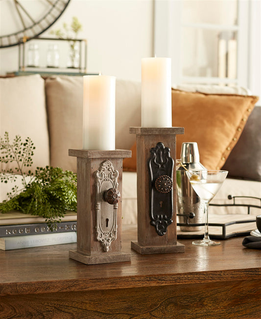 Door Knob Candle Holders (Set Of 2) Wood/Metal
