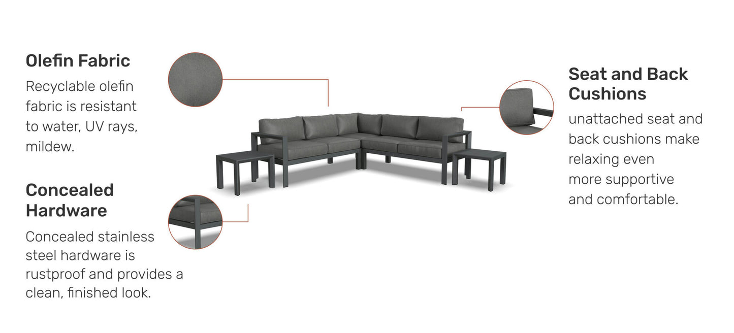 Grayton 5 Seat Sectional with 2 End Tables in Gray by homestyles