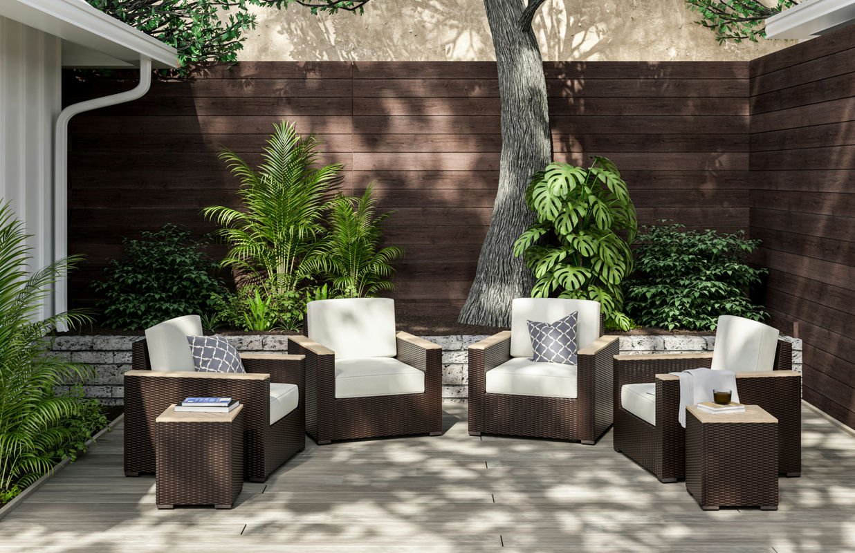 Palm Springs Outdoor Side Table Pair and Four Arm Chairs by homestyles