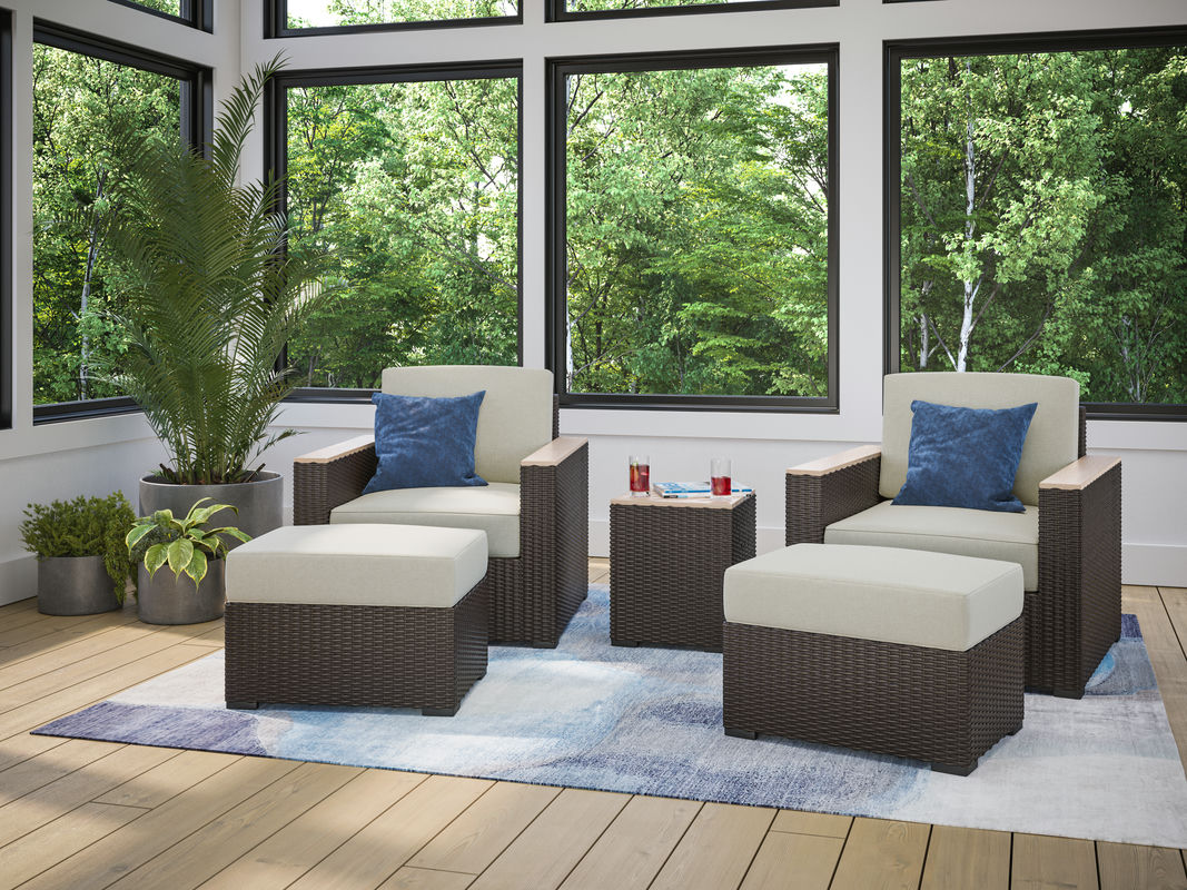 Palm Springs Outdoor Side Table, Arm Chair Pair and Two Ottomans by homestyles