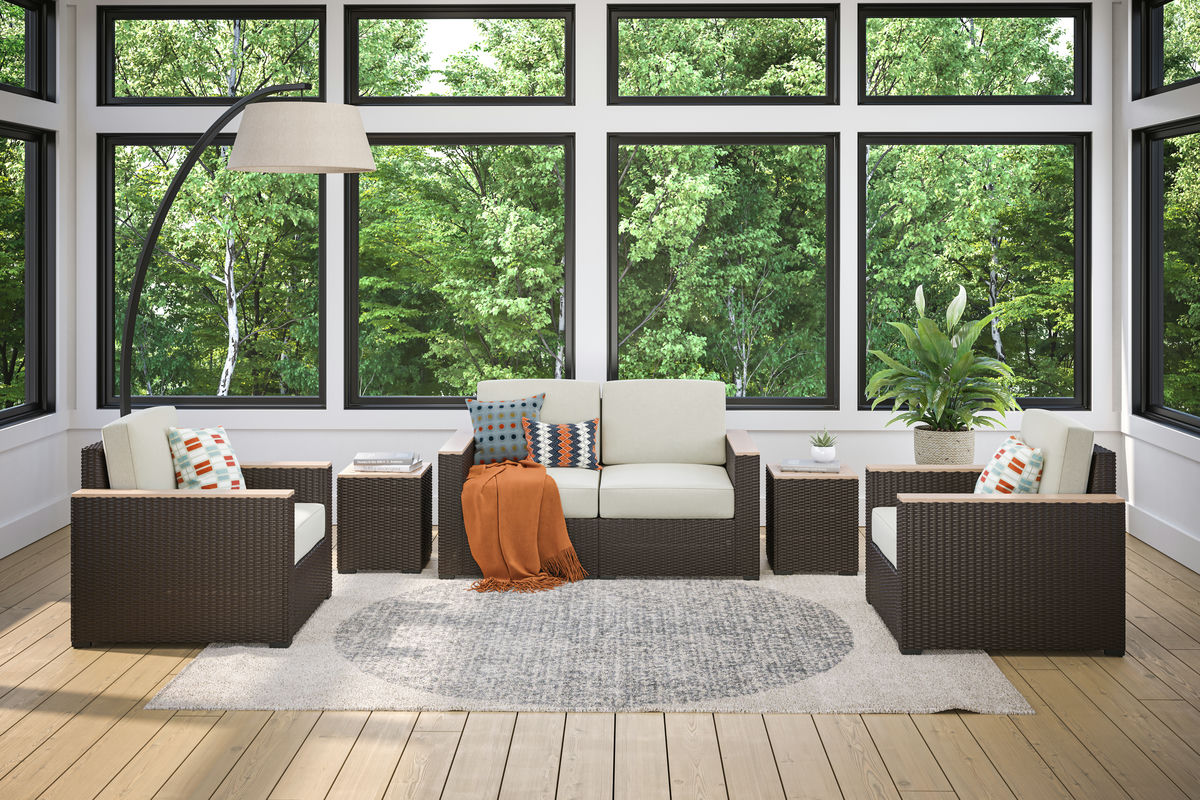 Palm Springs Outdoor Loveseat, Arm Chair Pair and Two Side Tables by homestyles