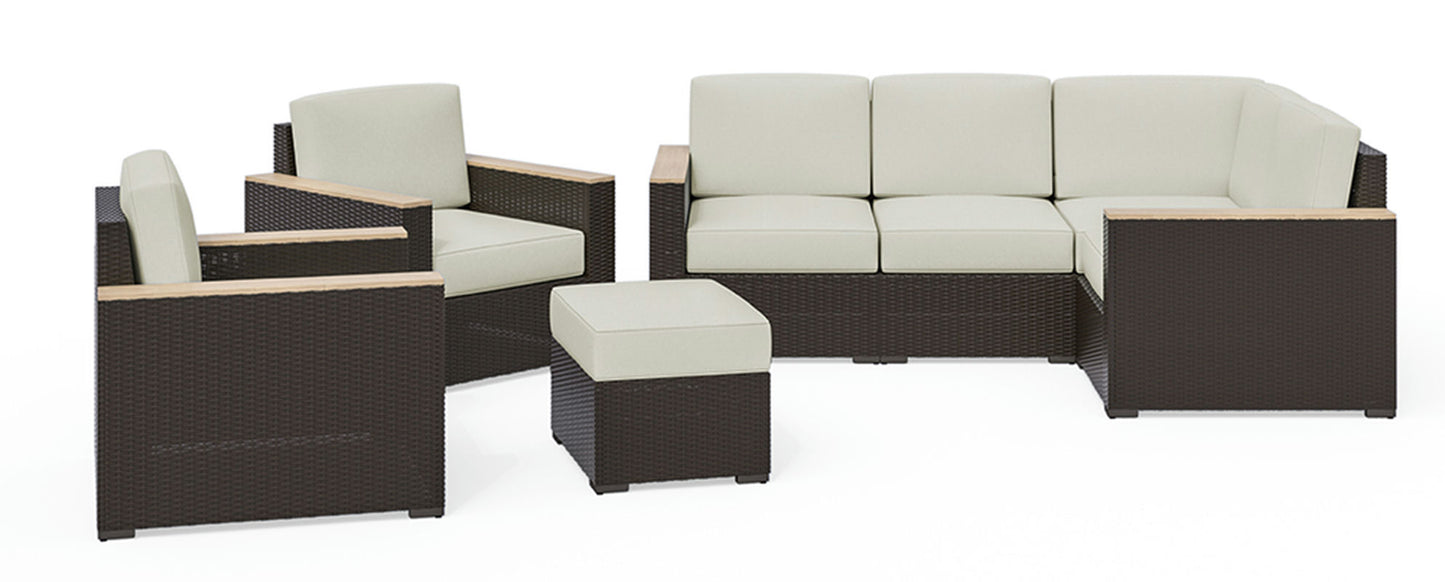 Palm Springs Outdoor 4 Seat Sectional, Arm Chair Pair and Ottoman by homestyles