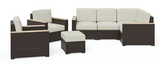 Palm Springs Outdoor 4 Seat Sectional, Arm Chair Pair and Ottoman by homestyles
