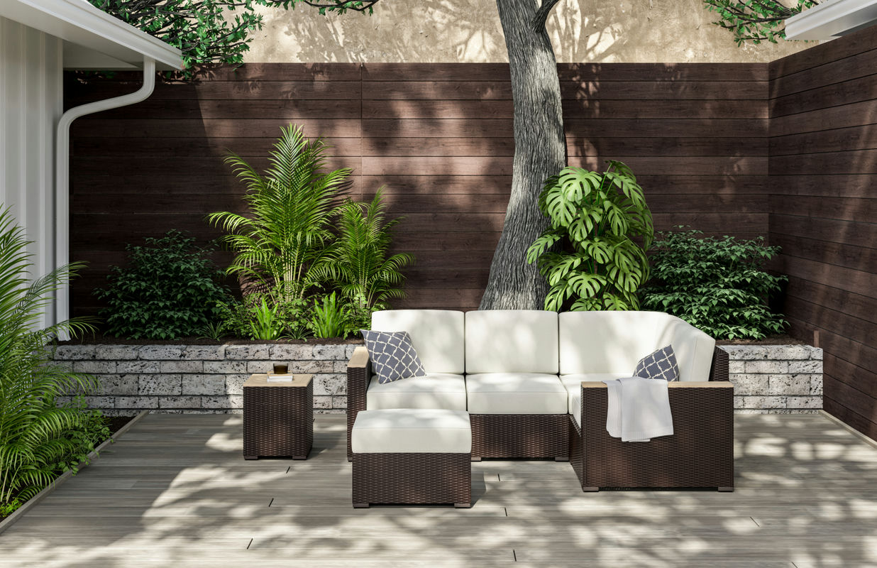Palm Springs Outdoor 4 Seat Sectional, Ottoman and Side Table by homestyles