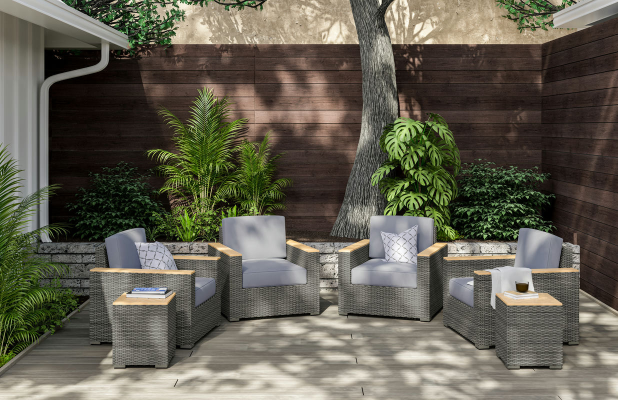 Boca Raton Outdoor Side Table Pair and Four Arm Chairs by homestyles