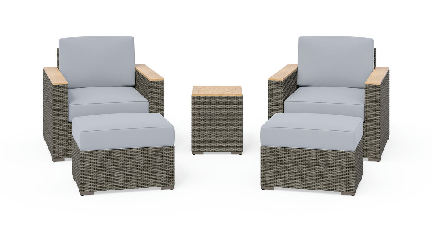 Boca Raton Outdoor Side Table, Arm Chair Pair and Two Ottomans by homestyles