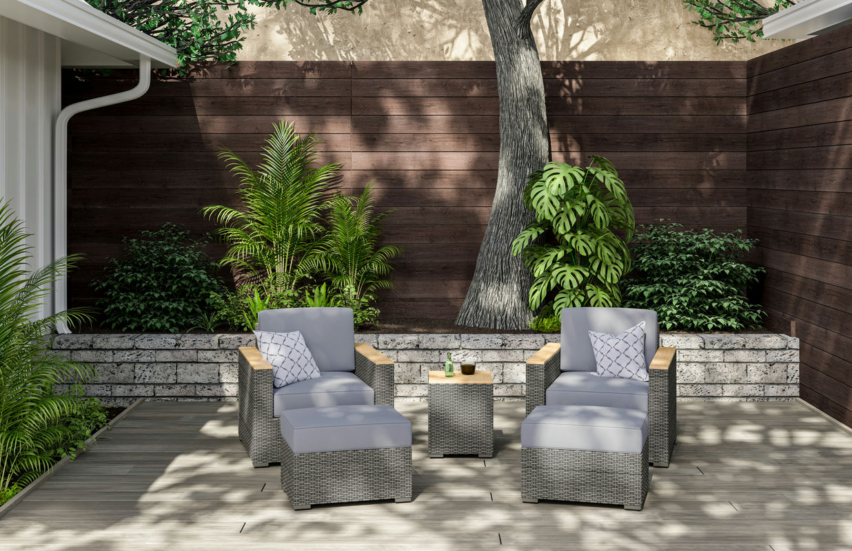 Boca Raton Outdoor Side Table, Arm Chair Pair and Two Ottomans by homestyles