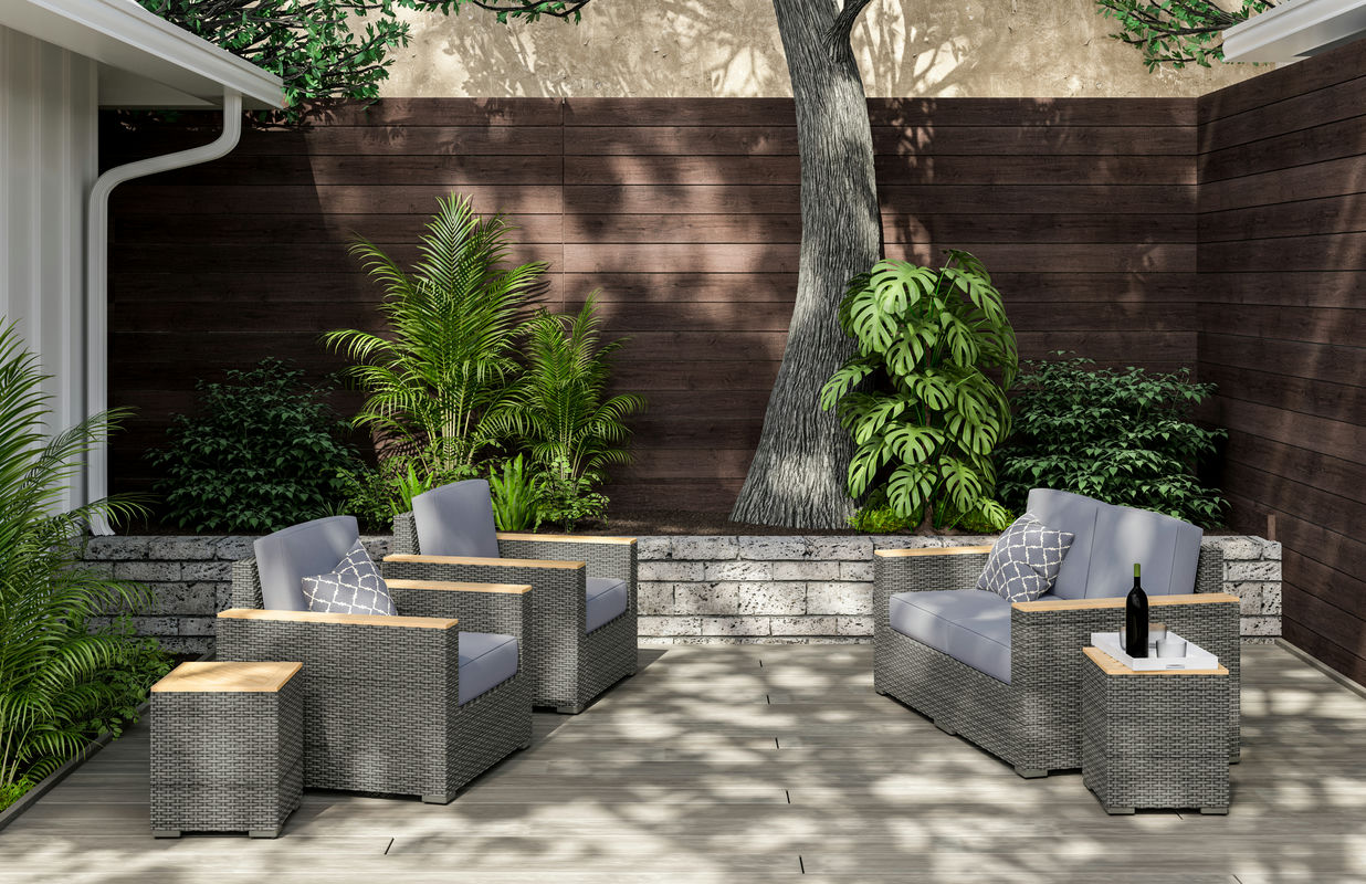 Boca Raton Outdoor Loveseat, Arm Chair Pair and Two Side Tables by homestyles