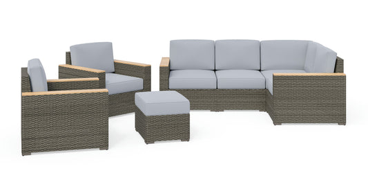 Boca Raton Outdoor 4 Seat Sectional, Arm Chair Pair and Ottoman by homestyles
