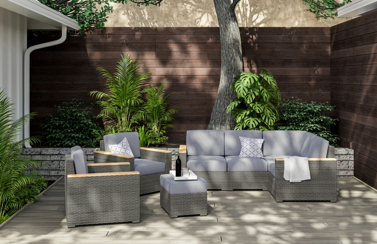 Boca Raton Outdoor 4 Seat Sectional, Arm Chair Pair and Ottoman by homestyles