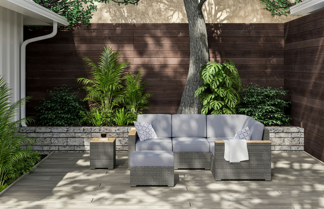 Boca Raton Outdoor 4 Seat Sectional, Ottoman and Side Table by homestyles