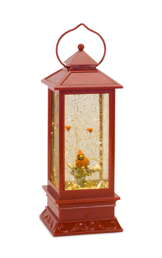 Lighted Snow Globe Cardinals Lantern 4"Sqx11"H Plastic
