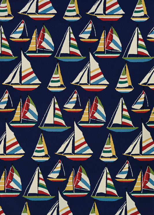 Couristan Outdoor Escape Yachting Navy Round Rug 7'10" x 7"10"