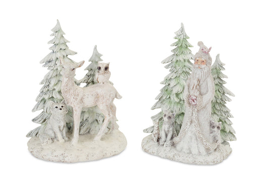 Santa & Deer With Tree/Animals (Set Of 2) 5"Wx7"H Polyresin