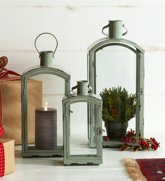 Lantern (Set Of 3) 12.5"-21"H Metal/Glass