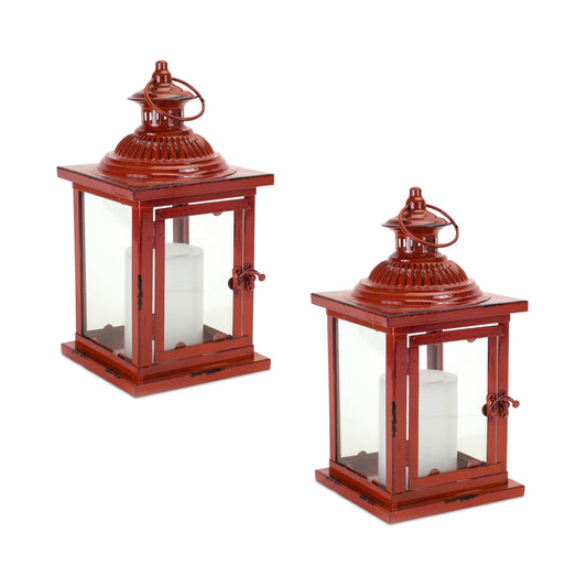 Lantern (Set Of 2) 6"Sqx13"H Metal/Glass