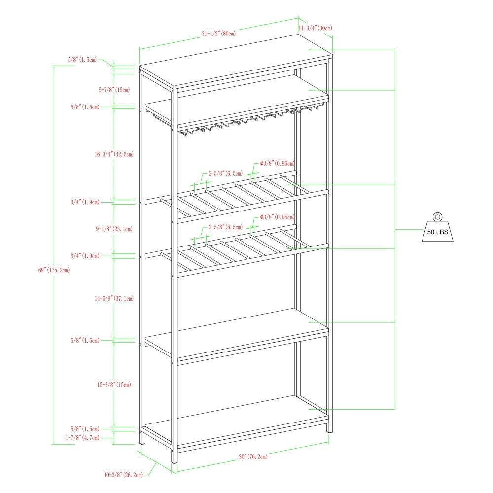 69" Wine Bottle and Stemware Storage Shelf - Dark Walnut