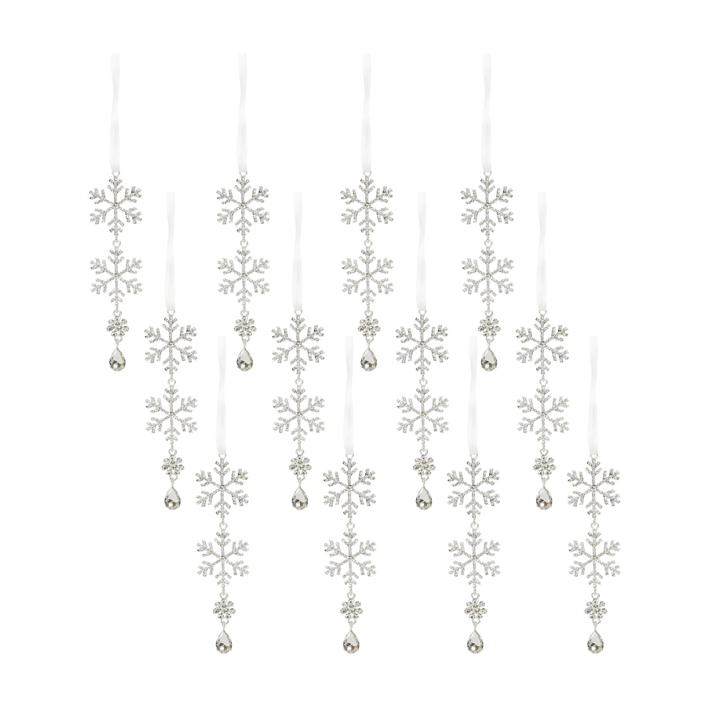 Jewel Tiered Snowflake Ornament (Set Of 12) 8"H Metal