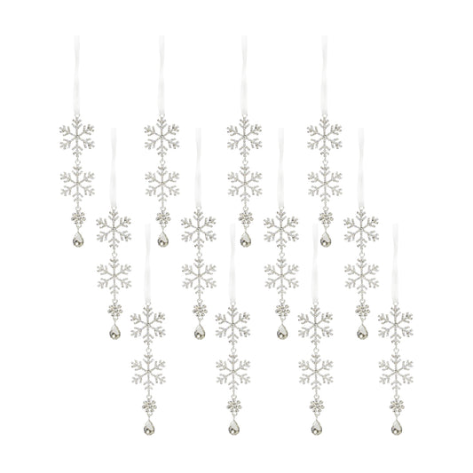 Jewel Tiered Snowflake Ornament (Set Of 12) 8"H Metal