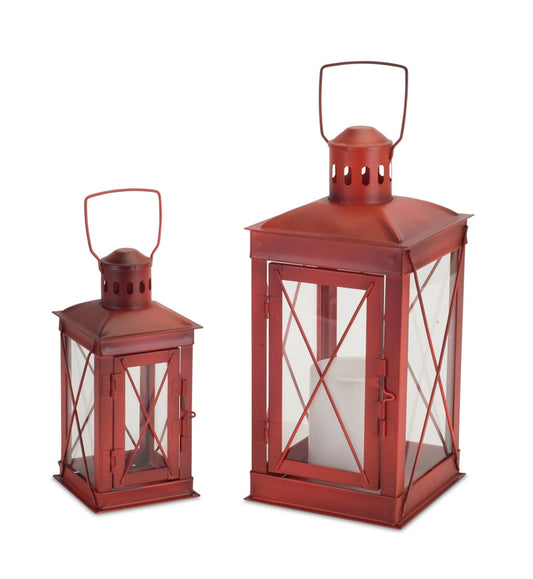 Lantern (Set Of 2) 7.75", 12"H Metal/Glass