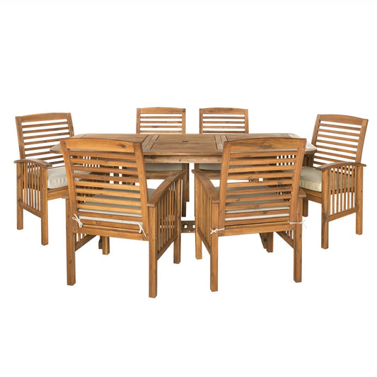 7-Piece Acacia Wood Outdoor Patio Dining Set with Cushions - Brown