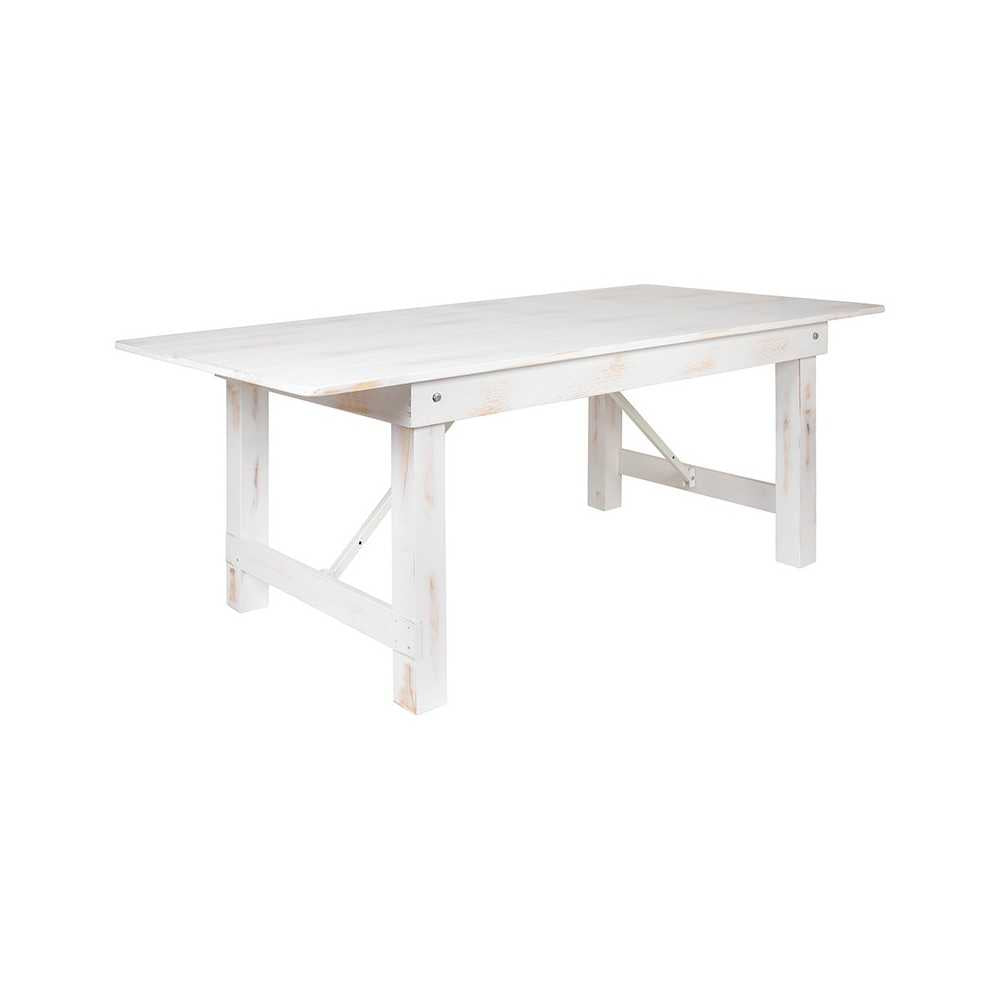 7' x 40" Antique Rustic White Folding Farm Table and Four Bench Set