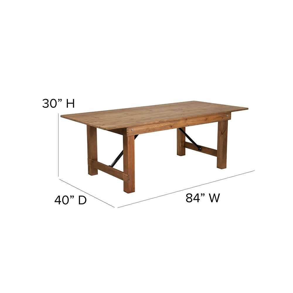 7' x 40" Rectangular Antique Rustic Solid Pine Folding Farm Table