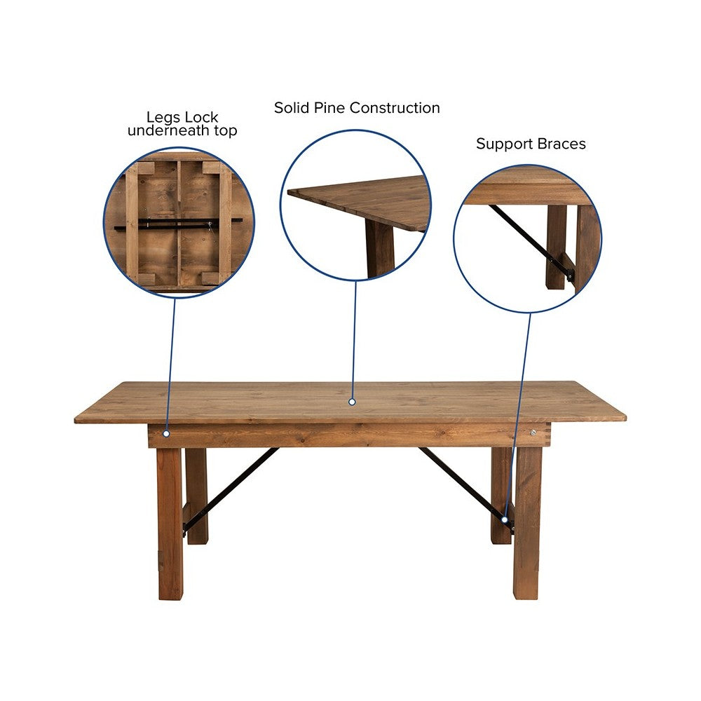7' x 40" Rectangular Antique Rustic Solid Pine Folding Farm Table