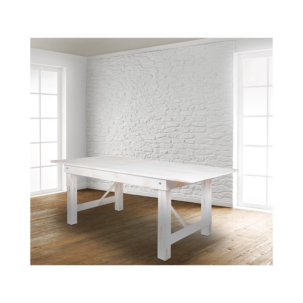 7' x 40" Rectangular Antique Rustic White Solid Pine Folding Farm Table