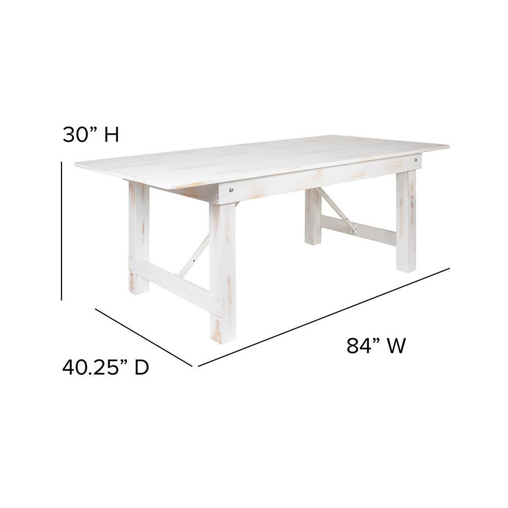 7' x 40" Rectangular Antique Rustic White Solid Pine Folding Farm Table