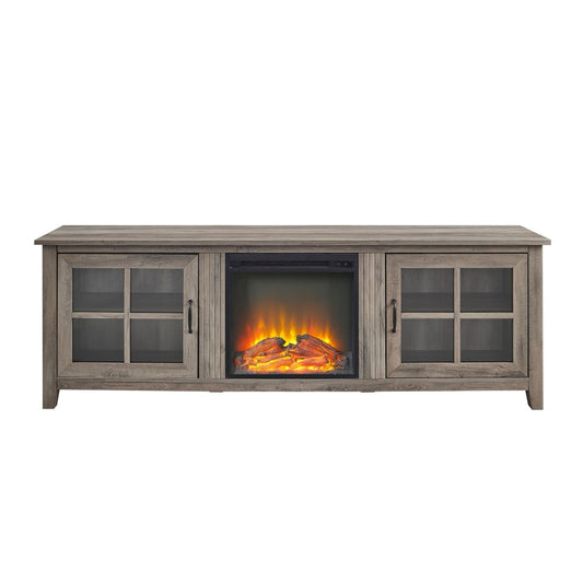 70" Farmhouse Fireplace Wood TV Stand - Gray Wash