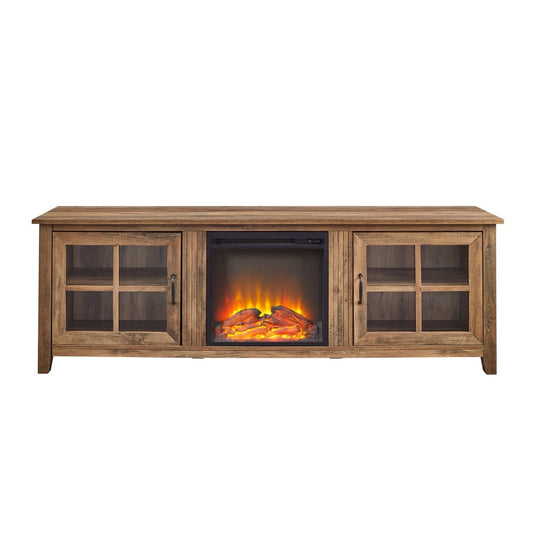 70" Farmhouse Fireplace Wood TV Stand - Rustic Oak