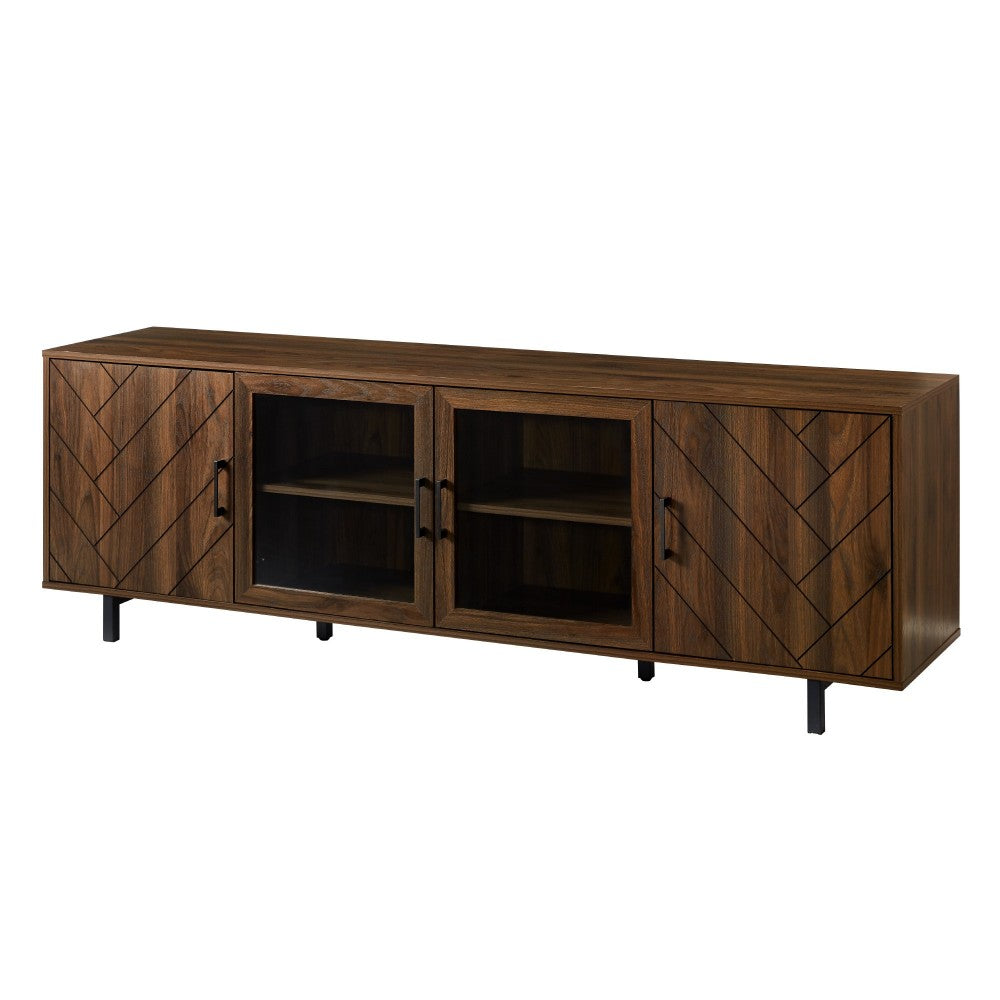 70" Herringbone Groove 4 Door TV Stand - Dark Walnut