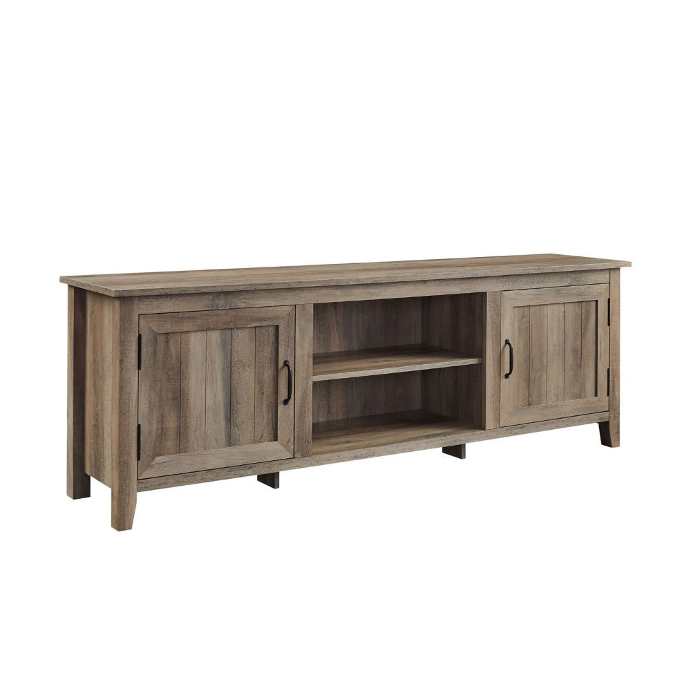 70" Modern Farmhouse Simple Grooved Door Wood TV Stand - Gray Wash