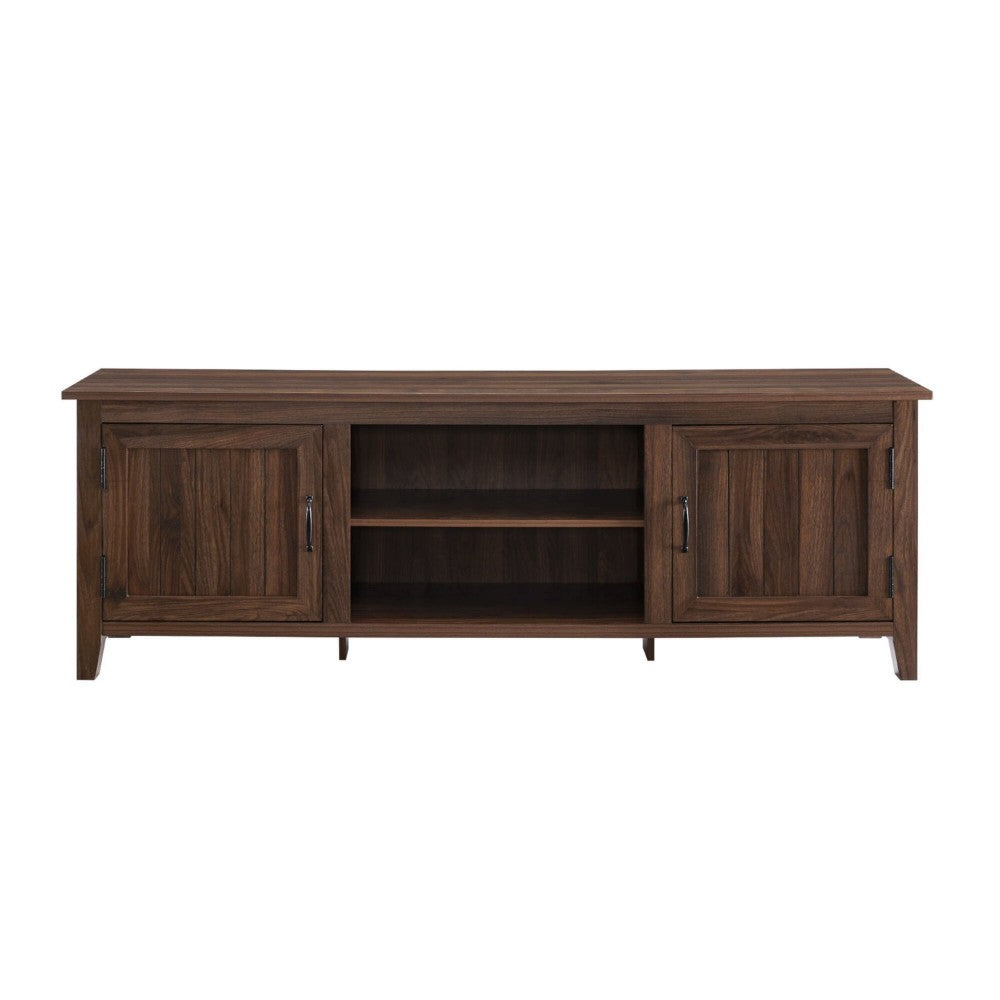 70" Modern Farmhouse Simple Grooved Door Wood TV Stand - Dark Walnut