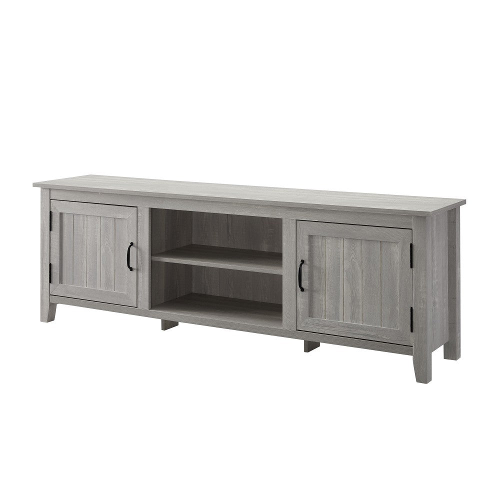 70" Modern Farmhouse Simple Grooved Door Wood TV Stand - Stone Gray