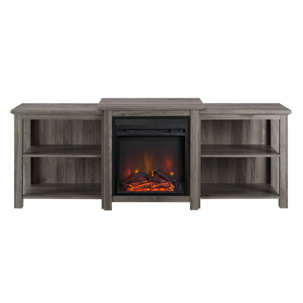 70" Tiered Top Open Shelf Fireplace TV Stand - Slate Gray